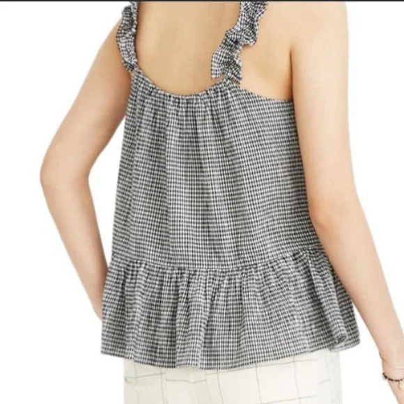 Madewell Ruffle -Strap Gingham Cami Top Sz 6 - Picture 2 of 8
